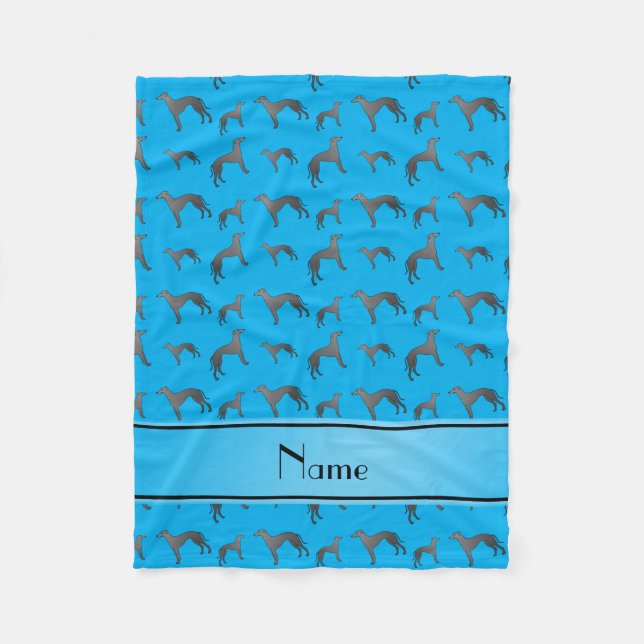 Personalised name sky blue Greyhound dogs Fleece Blanket (Front)