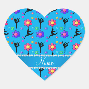 Personalised name sky blue gymnastics flowers heart sticker