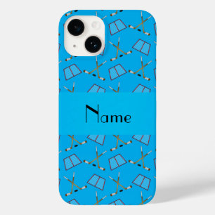 Personalised name sky blue hockey pattern Case-Mate iPhone 14 case