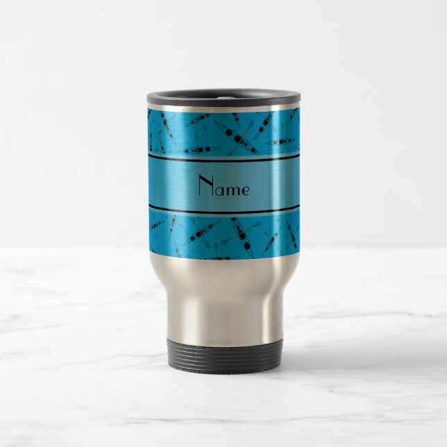 Personalised name sky blue kayaks travel mug (Center)