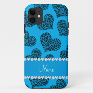 Personalised name sky blue leopard hearts Case-Mate iPhone case