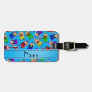 Personalised name sky blue mexican wrestling luggage tag