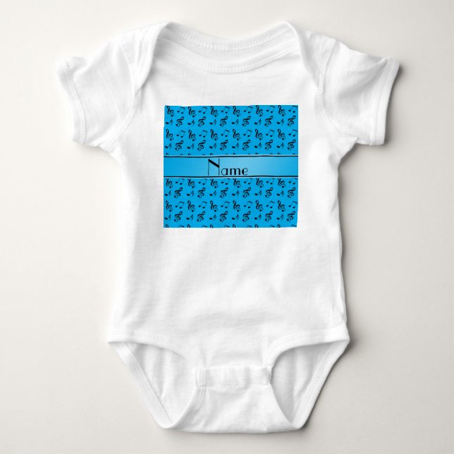Personalised name sky blue music notes baby bodysuit (Front)