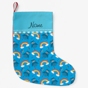Personalised name sky blue owls rainbows stars small christmas stocking