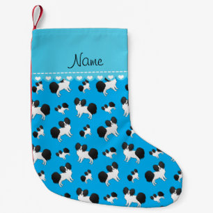 Personalised name sky blue Papillon dogs Small Christmas Stocking