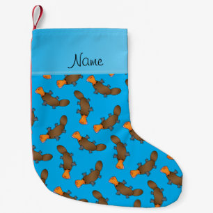 Personalised name sky blue platypus pattern small christmas stocking