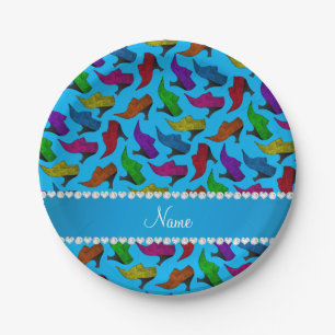 Personalised name sky blue rainbow vintage shoes paper plate