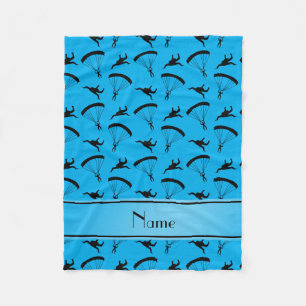 Personalised name sky blue skydiving pattern fleece blanket