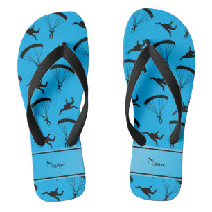 Personalised name sky blue skydiving pattern jandals