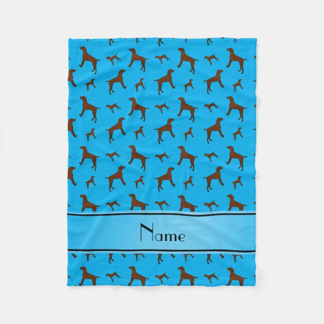 Personalised name sky blue Vizsla dogs Fleece Blanket (Front)