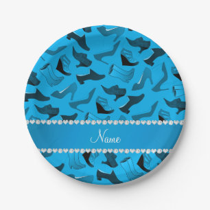 Personalised name sky blue women's shoes pattern paper plate