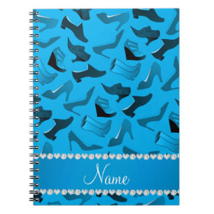 Personalised name sky blue women's shoes pattern spiral notebook