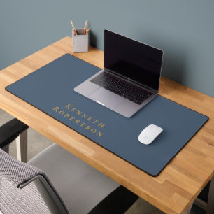 Personalised Name Slate Blue Brass Minimalist Men Desk Mat