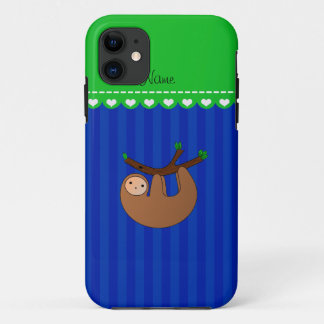Personalised name sloth blue stripes Case-Mate iPhone case