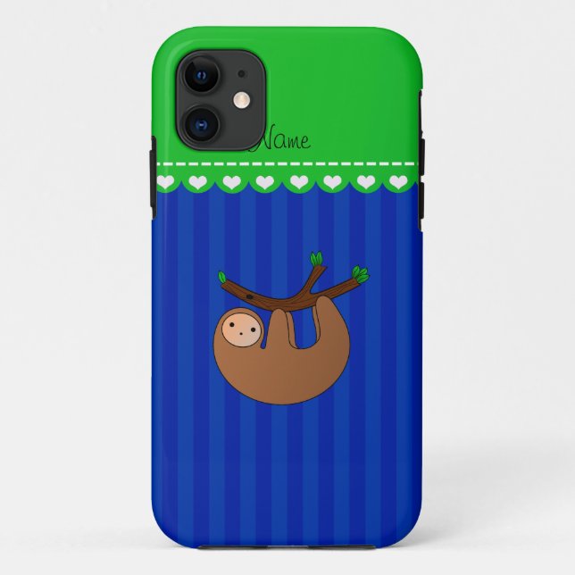 Personalised name sloth blue stripes Case-Mate iPhone case (Back)