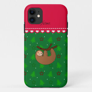 Personalised name sloth green christmas trees Case-Mate iPhone case