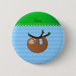 Personalised name sloth pastel blue chevrons 6 cm round badge