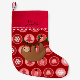 Personalised name sloth red christmas circles small christmas stocking