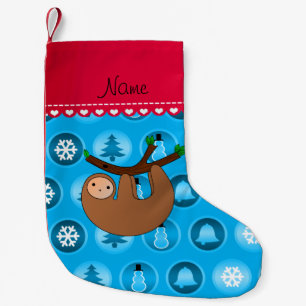 Personalised name sloth sky blue christmas circles small christmas stocking