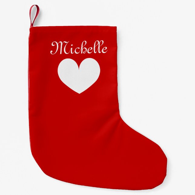 Personalised name small heart Christmas stocking (Front)