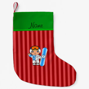 Personalised name snowboarder red stripes small christmas stocking