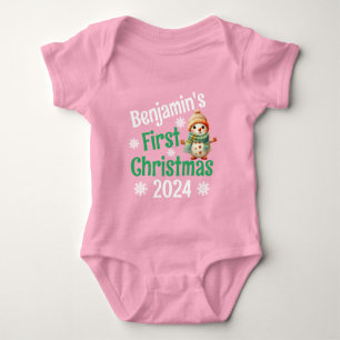 Personalised Name Snowman Baby's 1st Christmas Red Baby Bodysuit