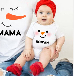 Personalised Name Snowman Matching Family Baby Bodysuit