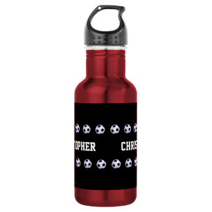 Personalised Name, Soccer Ball, Red 532 Ml Water Bottle