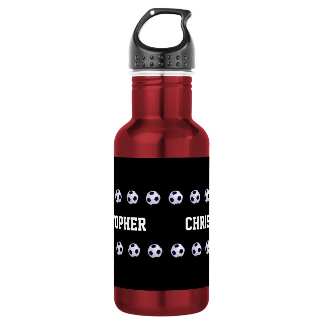 Personalised Name, Soccer Ball, Red 532 Ml Water Bottle (Front)