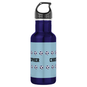 Personalised Name, Soccer Balls, Blue  532 Ml Water Bottle