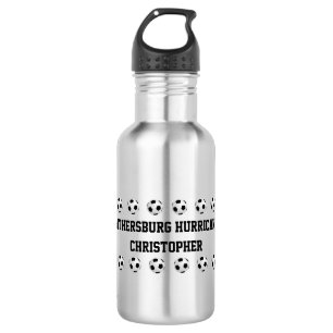 Personalised Name, Soccer Balls, Silver 532 Ml Water Bottle