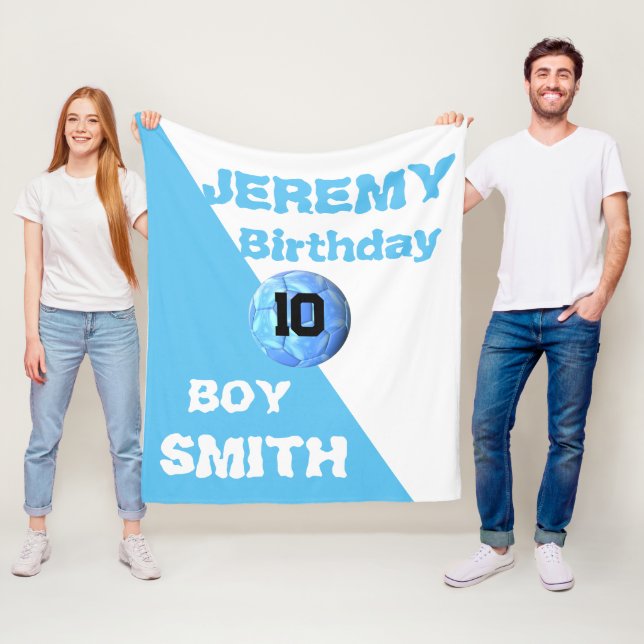 Personalised name soccer birthday sport fleece blanket (In Situ)