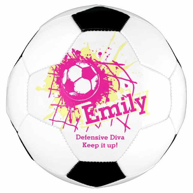 Personalised name soccer defensive girls pink ball (Front)