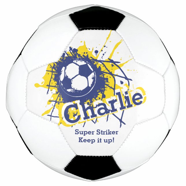 Personalised name soccer strike goal blue graphic ball (Front)
