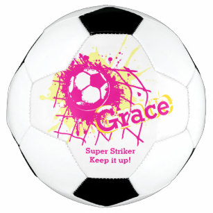 Personalised name soccer strike goal girls pink soccer ball