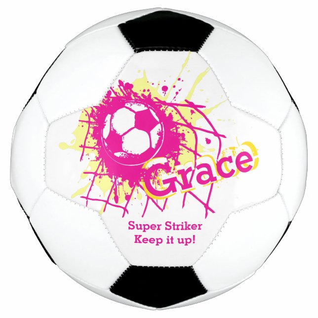 Personalised name soccer strike goal girls pink soccer ball (Front)