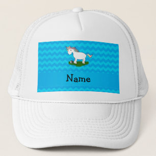 Personalised name soccer unicorn blue chevrons trucker hat