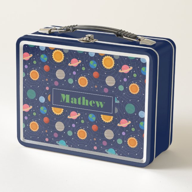 Personalised Name Solar System Design Metal Lunch Box (Front)