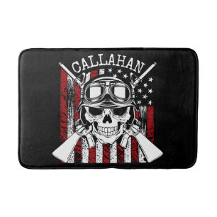 Personalised NAME Soldier Skull Dual Guns USA Flag Bath Mat