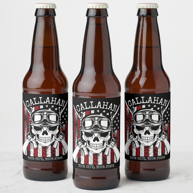Personalised NAME Soldier Skull Dual Guns USA Flag Beer Bottle Label (Creator Uploaded)