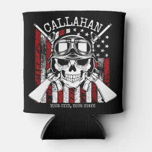 Personalised NAME Soldier Skull Dual Guns USA Flag Can Cooler