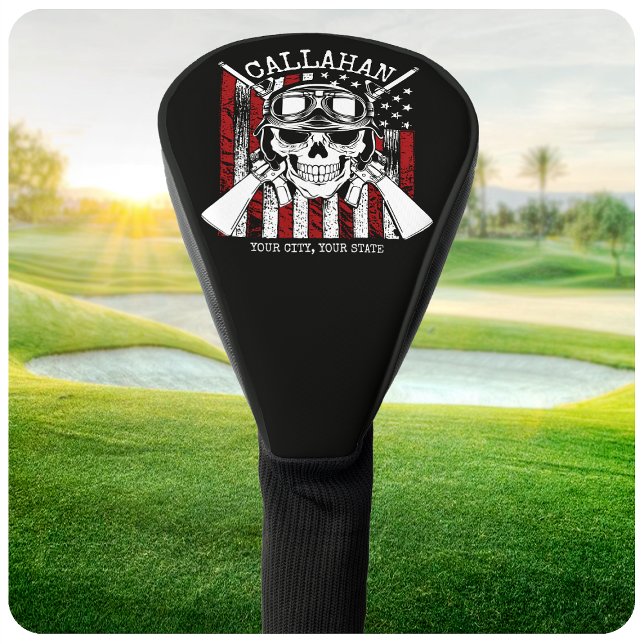 Personalised NAME Soldier Skull Dual Guns USA Flag Golf Head Cover (Creator Uploaded)