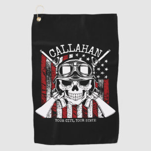Personalised NAME Soldier Skull Dual Guns USA Flag Golf Towel