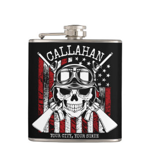 Personalised NAME Soldier Skull Dual Guns USA Flag Hip Flask