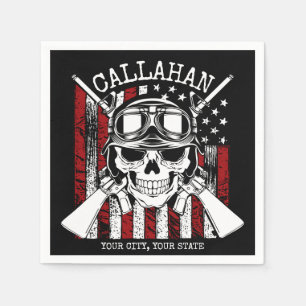 Personalised NAME Soldier Skull Dual Guns USA Flag Napkin