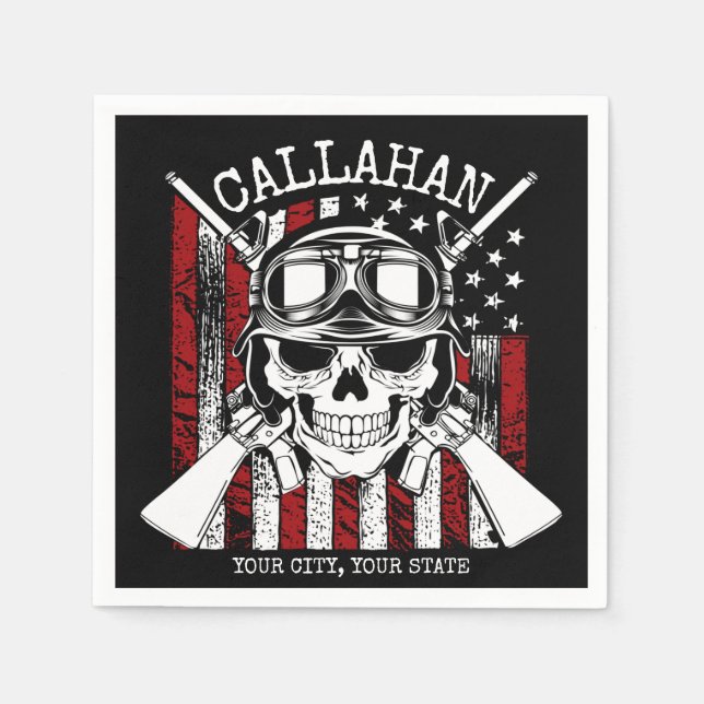 Personalised NAME Soldier Skull Dual Guns USA Flag Napkin (Front)