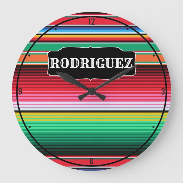 Personalised Name Spanish Serape Mexican Blanket Large Clock (Front)