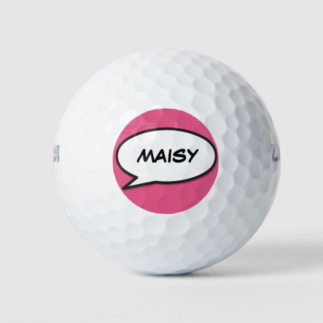 Personalised Name Speech Bubble Pink Golf Balls (Front)