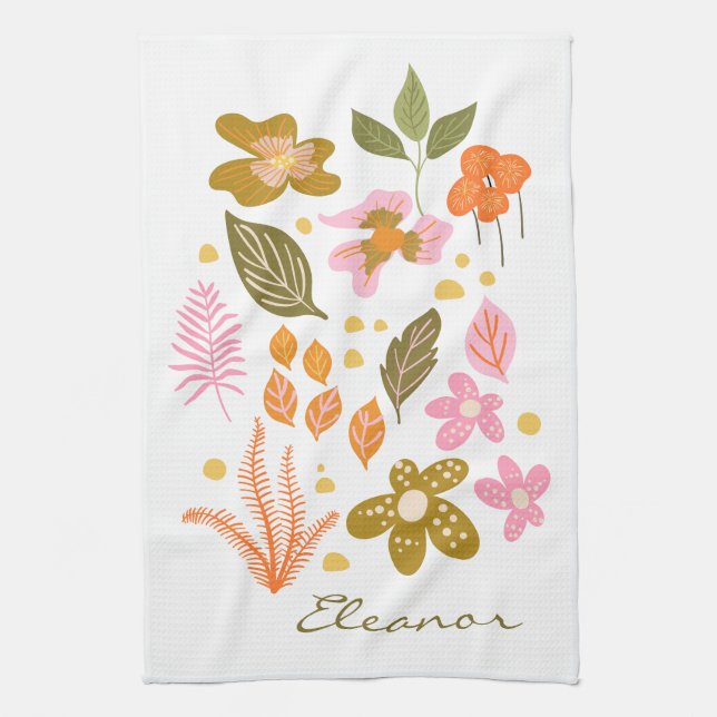 Personalised Name Spring Summer Floral Flowers Tea Towel (Vertical)