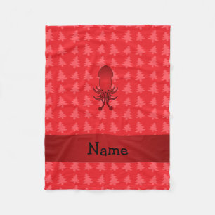 Personalised name squid red christmas trees fleece blanket